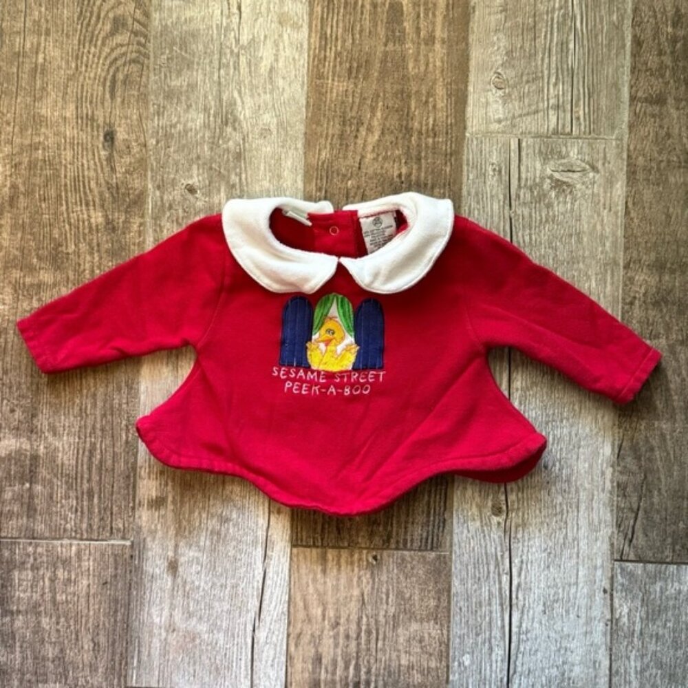 Vintage Sesame Street embroidered Big Bird peekaboo top 3/6 Mo